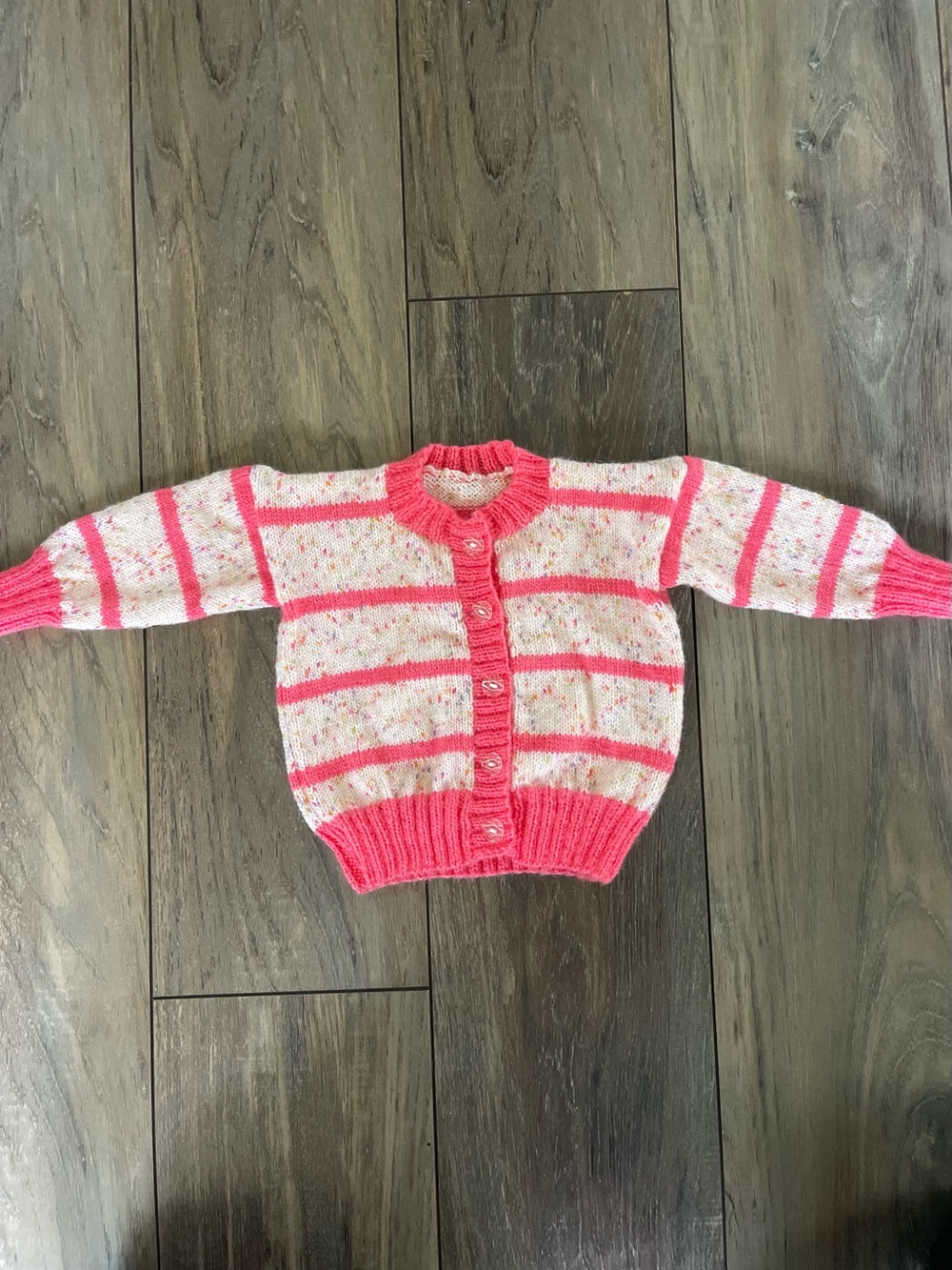Hand-knitted baby girl cardigan bright pink & light pink fits 0-12 months New